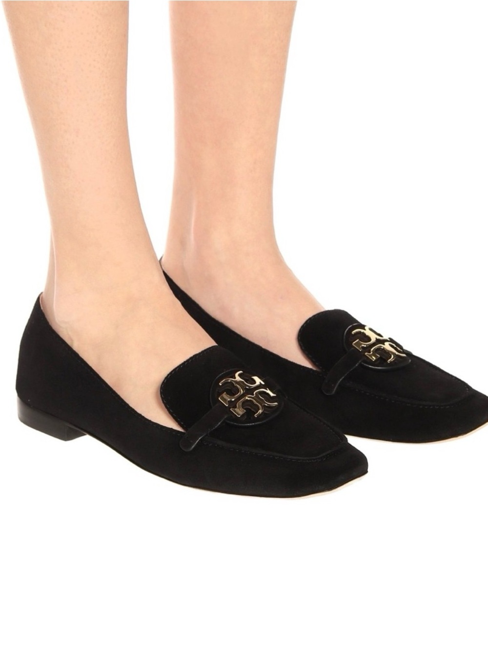 Tory Burch Black Suede Miller Metal Logo Loafer